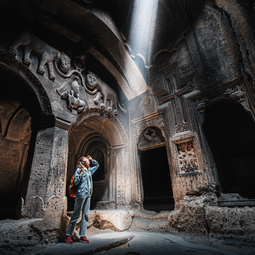 Toursit Inside Geghard Monastery
